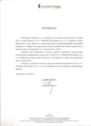 12.20-02.21 SAINT GOBAIN - Rozbudowa hali magazynowej