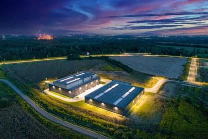 PIONART - <a href="https://www.promus.com.pl/en/offer/general-contracting/design-and-construction-steel-halls">Warehouse hall</a>, galvanizing plant hall with social and office facilities